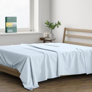 Imagem de THREAD SPREAD Lençol de cima 100% algodão orgânico percal tamanho casal - 1 lençol de cima, azul claro - roupa de cama nítida, fresca e forte, lençóis de cima para quem dorme quente, lençóis de luxo
