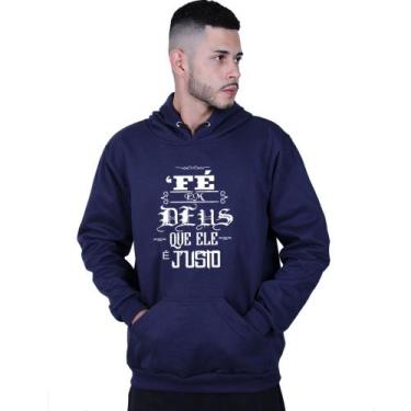 Imagem de Moletom Unissex Canguru Fé em Deus Racionais Mcs - Lafre, Azul marinho