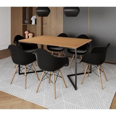 Imagem de Mesa Jantar Industrial Canela Retangular 137X90Cm Base V Ferro Preto C