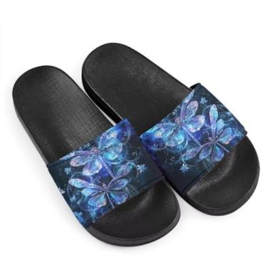 Imagem de Howilath Pantufas de verão com estampa inovadora para mulheres e crianças, sandália antiderrapante com sola macia e confortável, Libélula sonhadora azul, 9 Wide