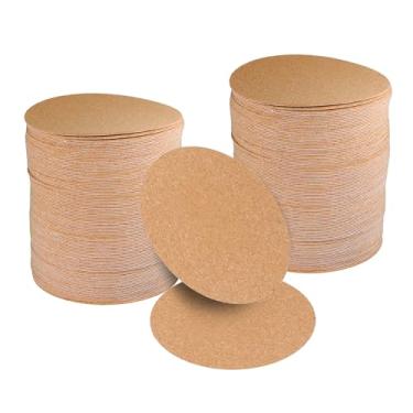 Imagem de 100 folhas redondas autoadesivas de cortiça, folhas de cortiça marrom de 7,6 cm, porta-copos de cortiça para artesanato faça você mesmo, placa de cortiça adesiva