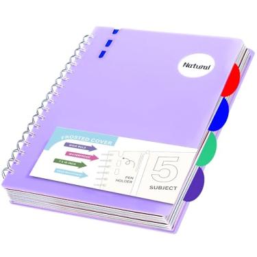 Imagem de FLYING EAGLE Cadernos espirais de capa dura de 17,78 cm x 25,4 cm, caderno com 5 assuntos, pautado com divisórias, caderno de diário espiral forrado com 204 páginas para escrita de trabalho, violeta