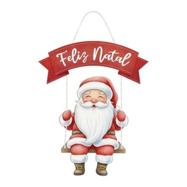 Imagem de Placa Decorativa Decoração Feliz Natal Papai Noel no Balanço 23x36 (Vermelho)