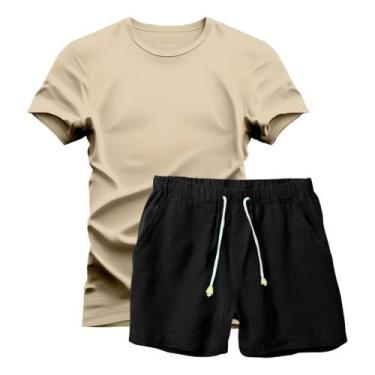 Imagem de Conjunto Camiseta Lisa Algodão Premium 9 Cores + Short Linho Preto - H