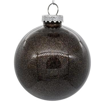 Imagem de Vickerman Enfeite de Natal com bola transparente de 10 cm com interior de glitter de chocolate Este item vem com 6 ornamentos por unidade.