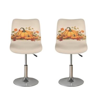 Imagem de NETILGEN Conjunto de 2 capas de banco de bar Fall Pumpkins de tecido elástico com encosto alto e altura de balcão para cadeira de bar para decoração de Dia de Ação de Graças