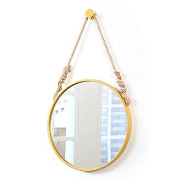 Imagem de EHVYBDX Espelho cosmético de corda de cânhamo com moldura de metal dourado, espelho de parede espelho de maquiagem de banheiro, espelho decorativo criativo - Claro prático