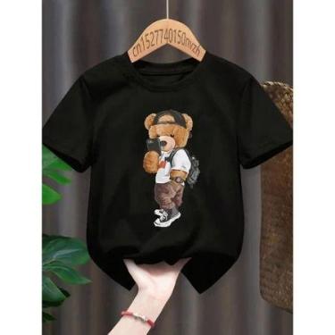 Imagem de Camiseta Camisa Infantil Suave Urso Selfie 100% - Loja Dinka, 6, Preto