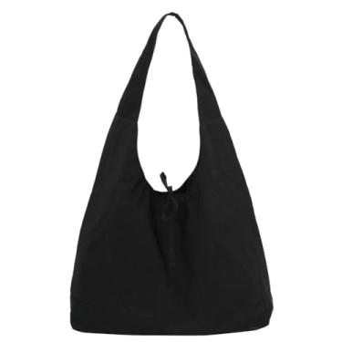 Imagem de Sacola de nylon despojada de cor sólida, bolsa de ombro transversal de grande capacidade, bolsa de ombro, bolsa de viagem universitária, bolsa de mão 2025, Preto, One Size