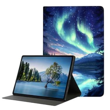 Imagem de DHEEBFWE Capa para iPad 5ª/6ª geração de 9,7 polegadas 2017/2018, iPad Air 1/2 9,7 polegadas, capa fina de couro PU com suporte ajustável, despertar/hibernar automaticamente, Aurora Over Mountains