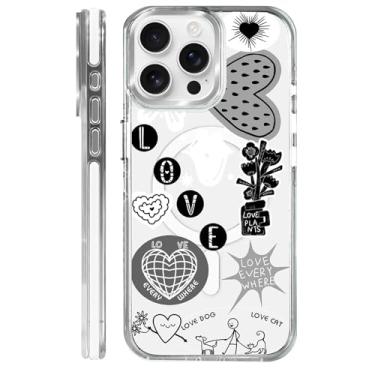 Imagem de MQJCYB Capa magnética para iPhone 15 Pro Max com design em base transparente, compatível com MagSafe, capa protetora fina de TPU macio para celular feminina e meninas amor cachorro gato