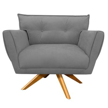 Imagem de Poltrona Decorativa Anitta Suede Grafite Base Madeira
