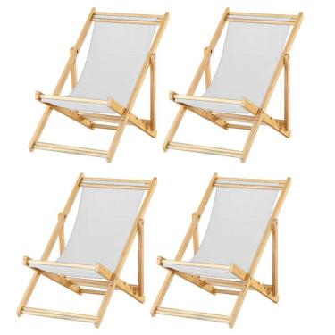 Imagem de Kit 4 Cadeira Espreguiçadeira Dobrável S-b-branco