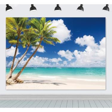 Imagem de ZhrGoflli Fundo de praia de verão, 3 x 2,4 m, azul mar, oceano, céu, nuvens brancas, praia, praia, praia, paisagem litorânea, fotografia, fundo, grande, reutilizável para decoração de festa