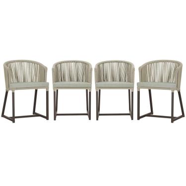 Imagem de 4 Cadeiras De Jantar Noronha Marrom Corda Náutica E3 Trama Rami
