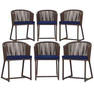 Imagem de 6 Cadeiras De Jantar Noronha Marrom Corda Náutica E10 Trama Marrom