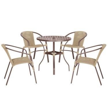 Imagem de 04 Cadeiras Floripa E Mesa Roma 100cm Marrom Trama Original Rami