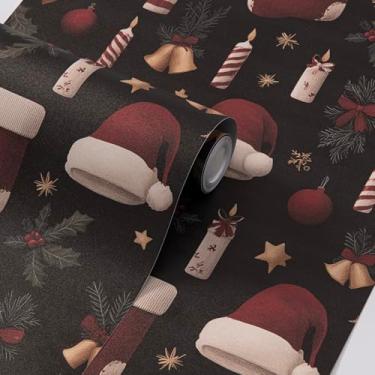 Imagem de Papel de parede fofo de Natal FUKUMON para decoração de casa à prova d'água autoadesivo removível papel de contato para armários quarto banheiro (padrão de vinil Papai Noel e meias de Natal, 39,9 cm x