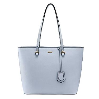 Imagem de LOVEVOOK Bolsa feminina de couro, bolsa de ombro com alça superior para trabalho diário, viagem, preta, 976 - azul-claro - 1 peça, Single Tote Bag