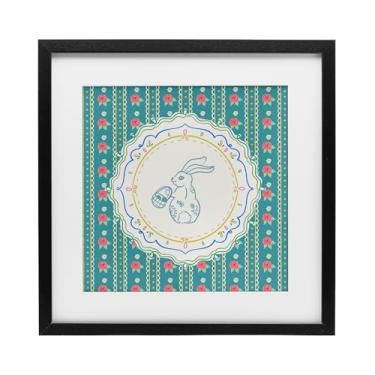 Imagem de Stupell Industries Estampa emoldurada de coelho com estampa de listras florais sob vidro, design de Angela Steahling, 33 x 33