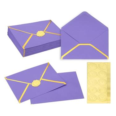Imagem de PATIKIL 50 envelopes A7, envelopes de convite de borda dourada de 12,7 x 17,78 cm, envelopes de convites de casamento, casamento, aniversário, escritório, roxo