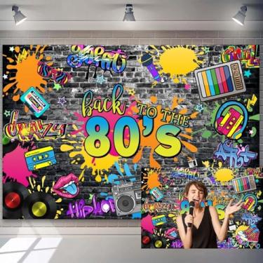 Imagem de 2,1 x 1,5 m Fundo de parede de grafite colorido de volta aos anos 80 para fotografia, rock, discoteca, aniversário, hip hop, clube, banner, tema dos anos 80, decoração de festa, estúdio, cabine