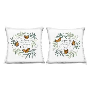 Imagem de Stupell Industries Spread Your Wings and Follow Path Conjunto de 2 peças de almofadas decorativas impressas, design por Elizabeth Tyndall