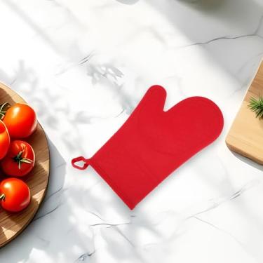 Imagem de Generic 1 peça de luvas de forno sarja tecida manga longa luva de forno lavagem apenas silicone algodão vermelho 29 x 19 cm