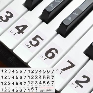 Imagem de Generic Adesivos de teclado de piano para 54 teclas, adesivo de chave de números, guia de notas de piano removível para iniciantes que aprendem, branco