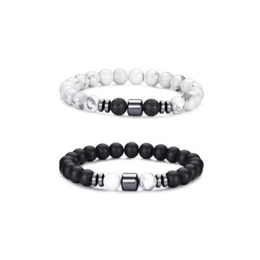 Imagem de Pulseira masculina olho de tigre 8 mm pedra natural elástica ajustável com contas de cristal preto para homens e mulheres presentes, 2, Pedra, Sem Pedra Preciosa