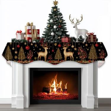 Imagem de BVBOX Cachecol de cornija de lareira de Natal capa decorativa para decoração de prateleira de cornija de inverno de Natal (177,8 cm C x 43,2 cm L, rena dourada)