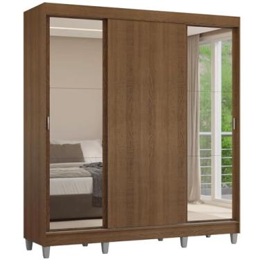 Imagem de Guarda-roupa Casal com Pés 3 Portas de Correr com Espelhos Rustic Reno Madesa