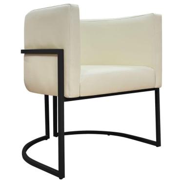 Imagem de Poltrona Decorativa Recepção Luna Base De Ferro Preta - Bege Corino