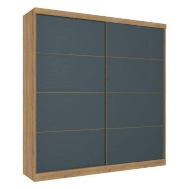 Imagem de Guarda Roupa Casal Malaga 2 Portas Capuccino Azul Acetinado - Thb