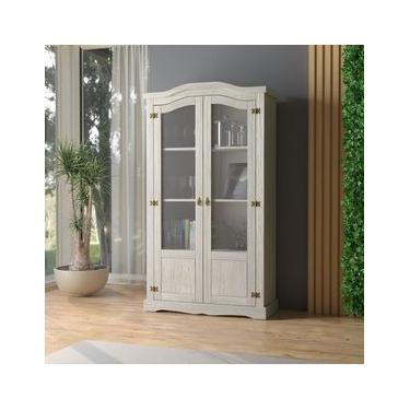 Imagem de Cristaleira em Madeira 104 x 186 cm 2 Portas de Vidro Pátina Branca Elliottiis