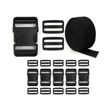 Imagem de TAYEEL Kit Combo de Correias e Fivelas de 3,8 cm (1-1/5.1 cm) Correias de Nylon, Pacote com 6 Fivelas de Liberação Rápida e 12 Tri-Glides - Sem Costura Ajustável para Bagagem, Mochila, Rede (ZD 3.8-6