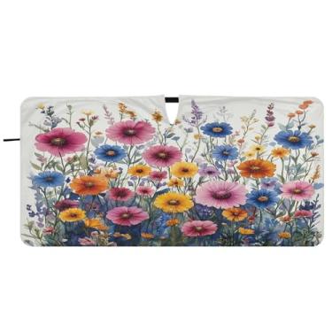 Imagem de Blueangle Para-brisa de jardim em aquarela - 157,5 cm x 81,3 cm dobrável para janela dianteira do carro bloqueia raios UV viseira de sol (120)