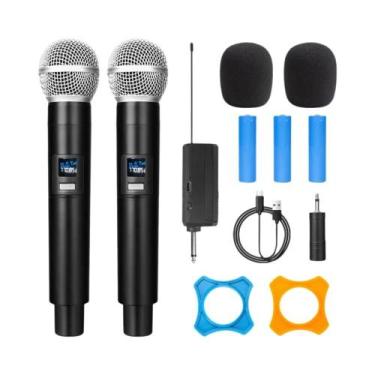 Imagem de Microfone Sem Fio Recarregável UHF 2.4G De Mão Com 2 Canais Para Karao