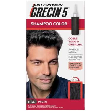 Imagem de Grecinn 5 Shampoo Color H-55 Preto, Coloração Capilar Masculina com Queratina, Azeite de Oliva e Vitamina E, Sem Amônia