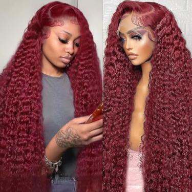 Imagem de CHEETAHBEAUTY 99J Perucas de Cabelo Humano Virgem Brasileiro de Cabelo Humano Virgem Brasileiro 13X6 HD HD Perucas Ondas Profundas Pré-Arrancadas com Cabelo de Bebê Densidade 250% (81 cm)