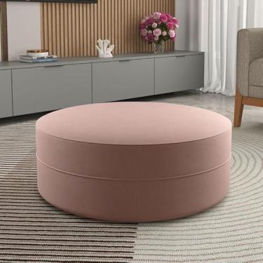 Imagem de Puff Redondo Decorativo Soho em Linho – Puff Grande para Sala de Estar e Quarto, Confortável e Sofisticado(Rosê)