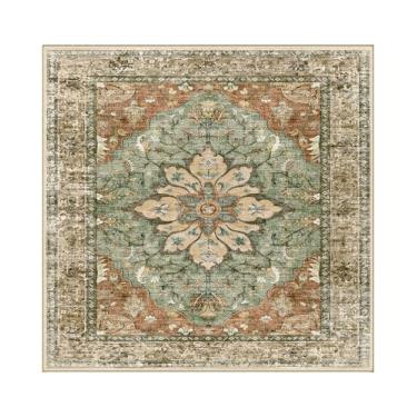 Imagem de RELEANY Tapetes quadrados de 1,8 m, lavável, antiderrapante, floral, vintage, estampado, medalhão, tapete para sala de estar, quarto, sala de jantar, vermelho tijolo, ferrugem, neutro, marrom, laranja