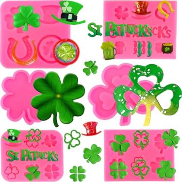 Imagem de Moldes de silicone para fondant de Dia de São Patrício, moldes de decoração de bolos de trevo de trevo de quatro folhas, chapéu irlandês, barba, cerveja, ferradura, chocolate, doces, moldes para assar
