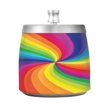 Imagem de JUZIHAI Cinzeiro arco-íris com tampa, cinzeiro de aço inoxidável inodoro à prova de vento cinzeiro sem fumaça para escritório em casa, pátio, varanda, cigarro