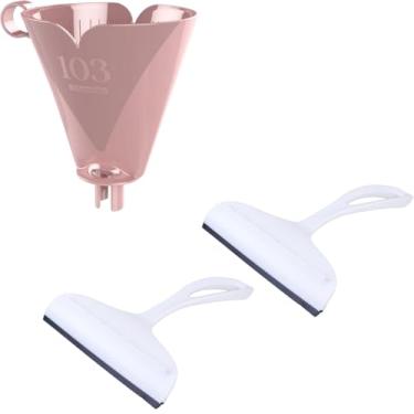 Imagem de Conjunto de 2 Rodo Plástico Multiuso Branco com Raspador 18cm + 1 Suporte de Filtro de Café Tam. 103 Rosa