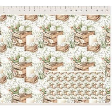 Imagem de Tecido Tricoline Digital Coleção Páscoa Campestre ovos e velas 50 x 150 cm