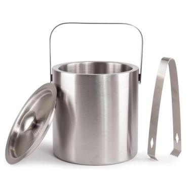 Imagem de Balde De Gelo Tampa E Pegador Aço Inox Parede Dupla - Kadê