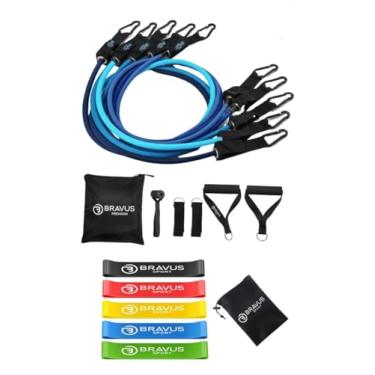 Imagem de Kit Tubing Premium 11 Peças Elásticos Extensores + 5 Mini Bands e Sacolinha Bravus Sport
