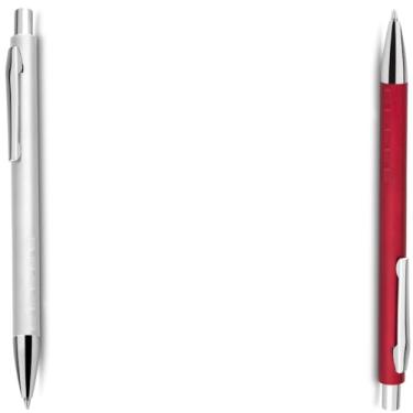 Imagem de Caneta Esferográfica em Alumínio, Escrita Azul, Retrátil com Grip Antiderrapante, Uso Profissional, 10 Unidades (Prata e Vermelho)