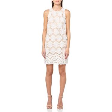 Imagem de London Times Vestidos femininos versáteis de verão com gola redonda e bainha recortada, Branco, 40